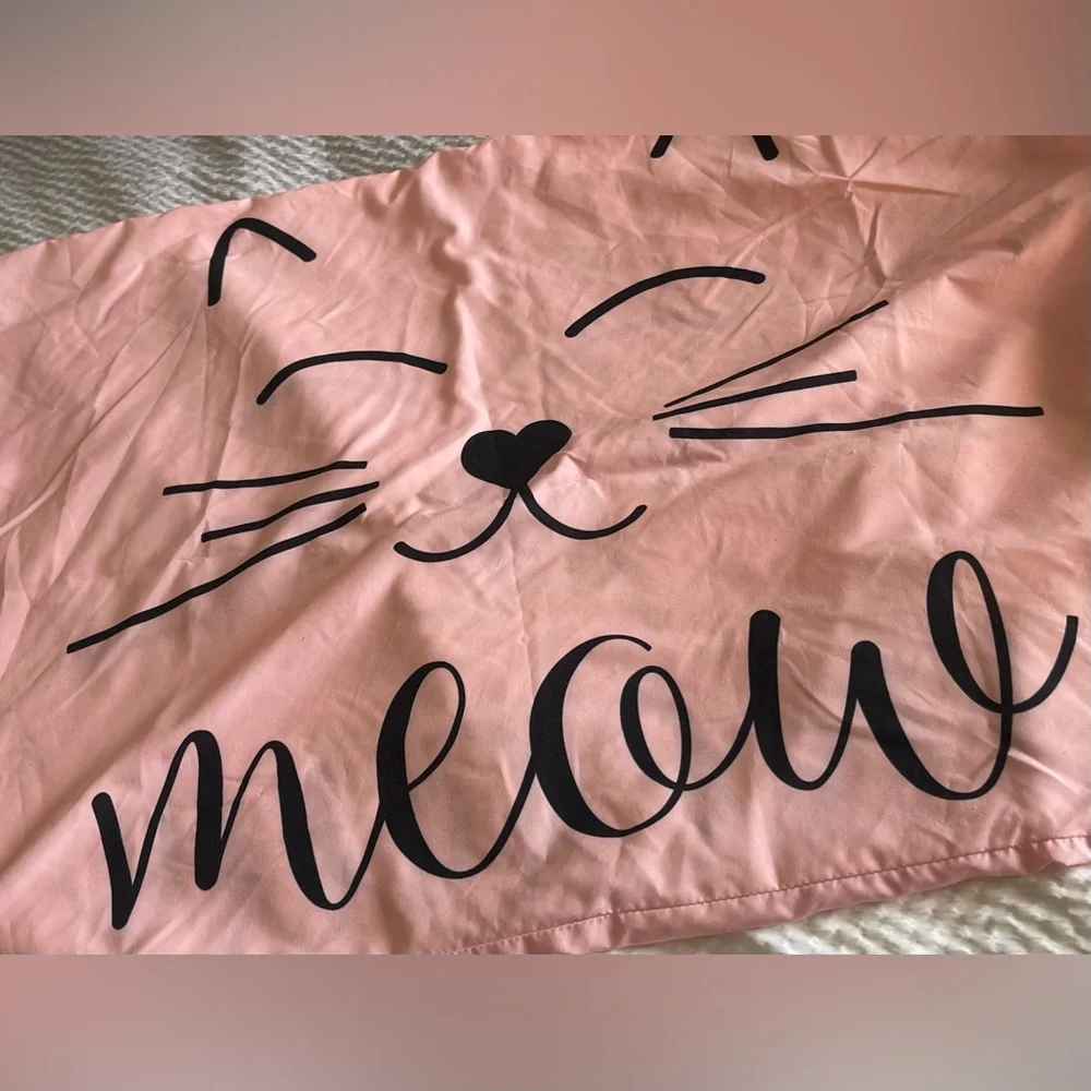MEOW Pink Cat Pillowcase with Black Design